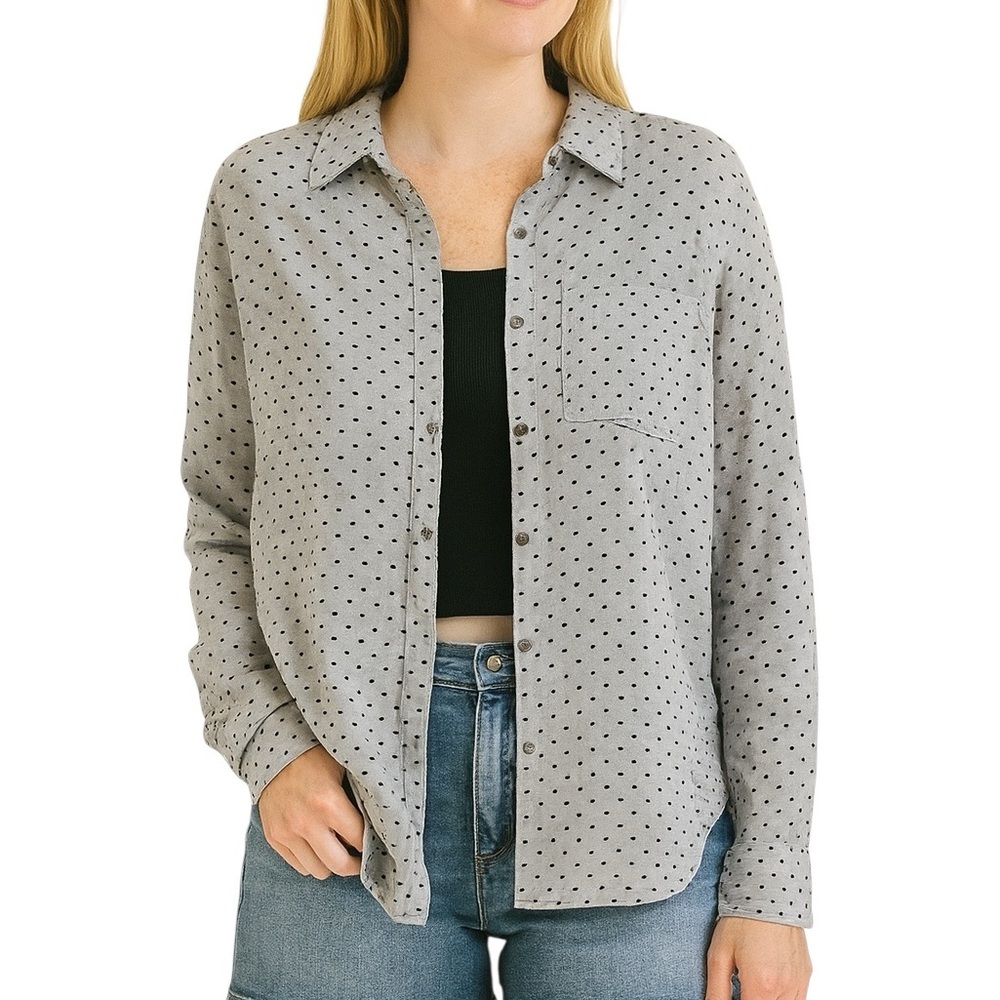 Maurices Large Chambray Polka Dot Button Front Sh… - image 1